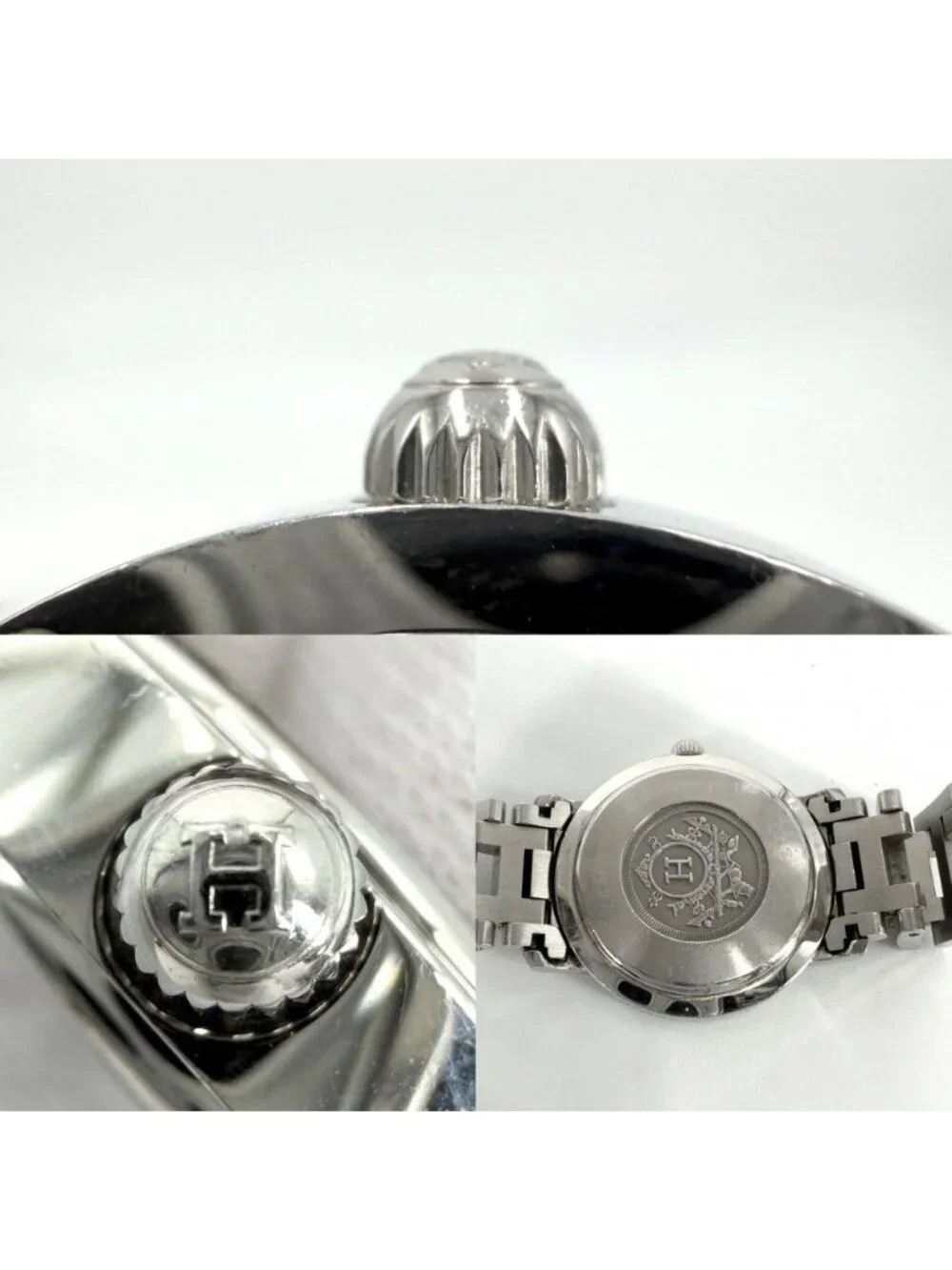 Hermes Watch Clipper Arabia Date SS White Dial Quartz Stainless Steel Shell